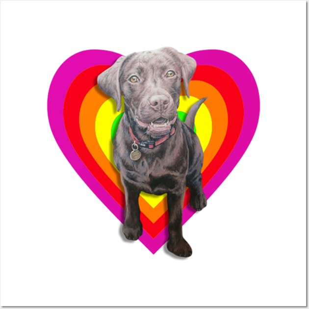 Gorgeous chocolate labrador in a rainbow digital heart! Wall Art by StudioFluffle